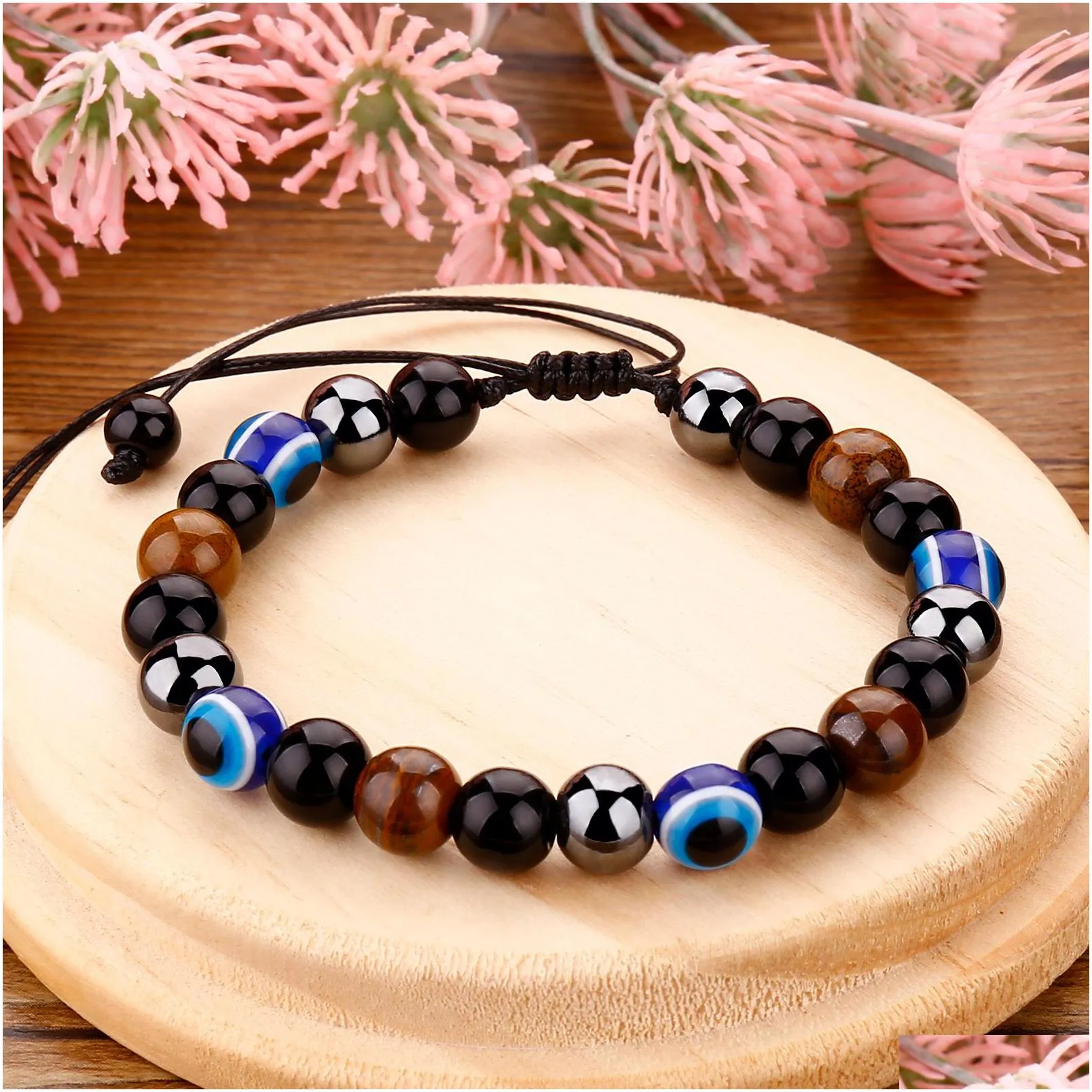 Charm Bracelets Lucky Evil Blue Eye Handmade Elastic Rope Bracelets Glass Beads And 8Mm Crystal 8 Colors Fine Party Adjustab Dhgarden Dhyas