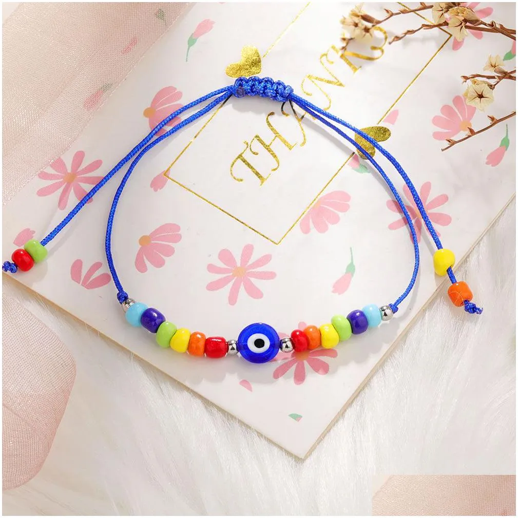 Charm Bracelets Turkish Evil Blue Eye Bracelet For Women Fashion Beads 2021 Bohemian Rainbow Beaded Jewelry Rope String Luck Dhgarden Dhcva
