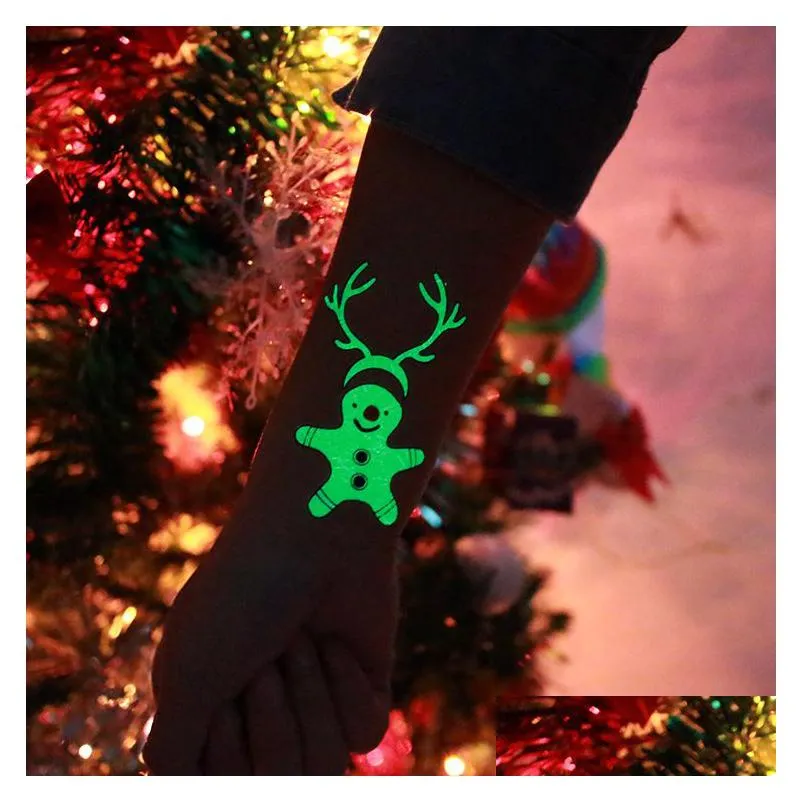 Other Decorative Stickers Christmas Glow Temporary Tattoo Sticker Elk Snowman Waterproof Luminous Glowing In The Dark Party Decoration Dhyw0