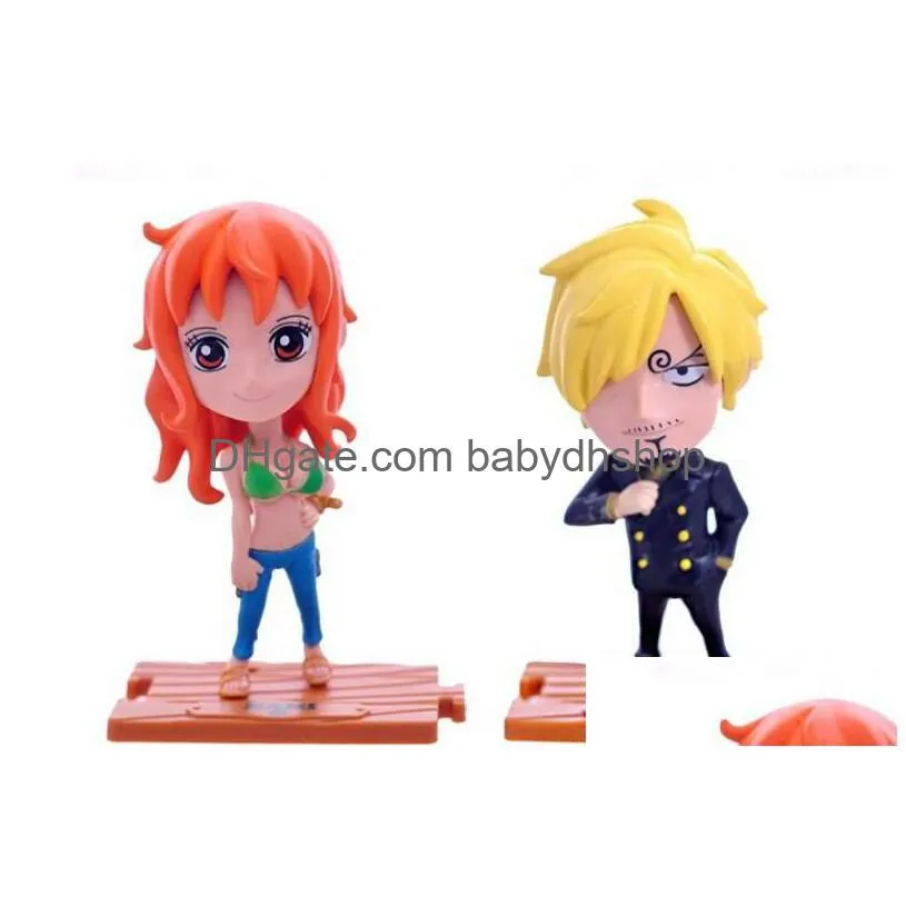 q version anime one piece pvc action figures cute mini figure toys dolls model collection toy brinquedos 10 piece set shippin2938