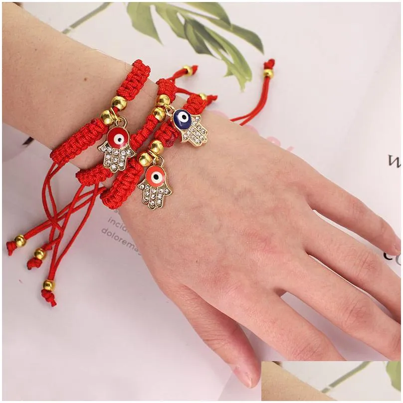 Charm Bracelets Evil Turkish Eye Lucky Hand Braided Red Thread String Bracelet For Women Men Charm Rope Adjustable Friendshi Dhgarden Dh5Dn