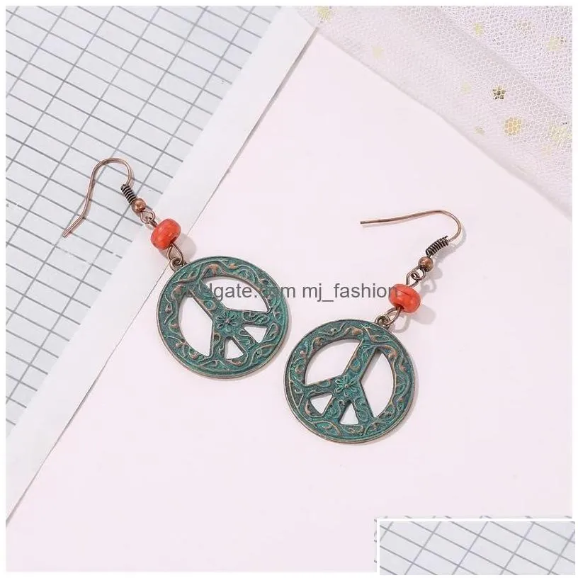 dangle chandelier fashion jewelry ancient bronze pattern circar hollow out earring retro peace sign pendant earrings drop delivery