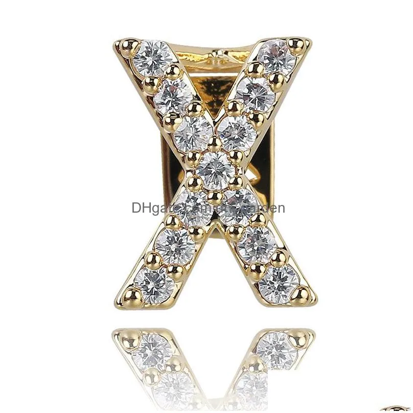 english letter teeth grillz hip hop zircon copper single plated gold men woman dents grillzs full drill braces 4 9ja k2b