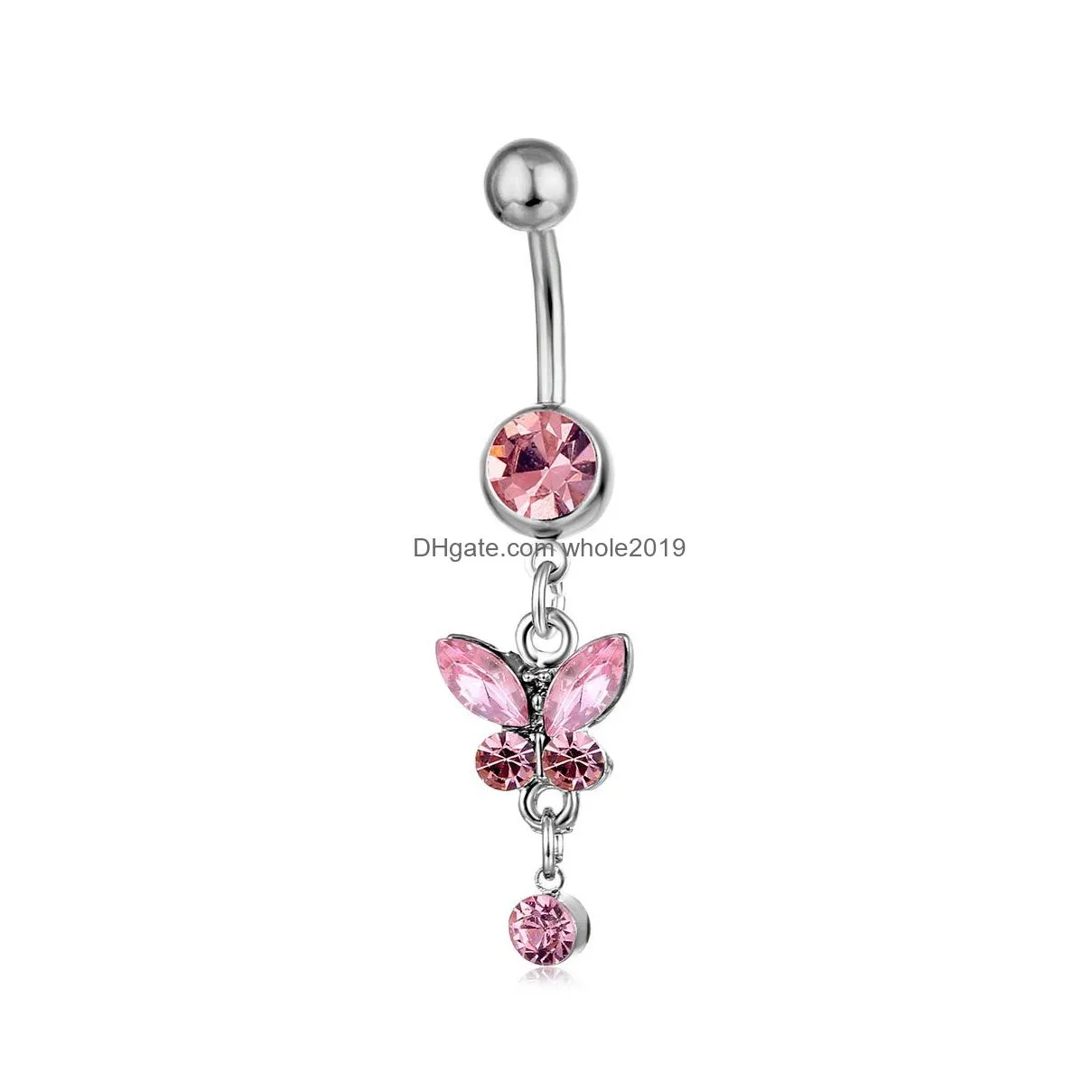 Navel & Bell Button Rings D0347 6 Colors Mix Belly Button Navel Rings Body Piercing Jewelry Dangle Accessories Fashion Charm Butterfly Dhang
