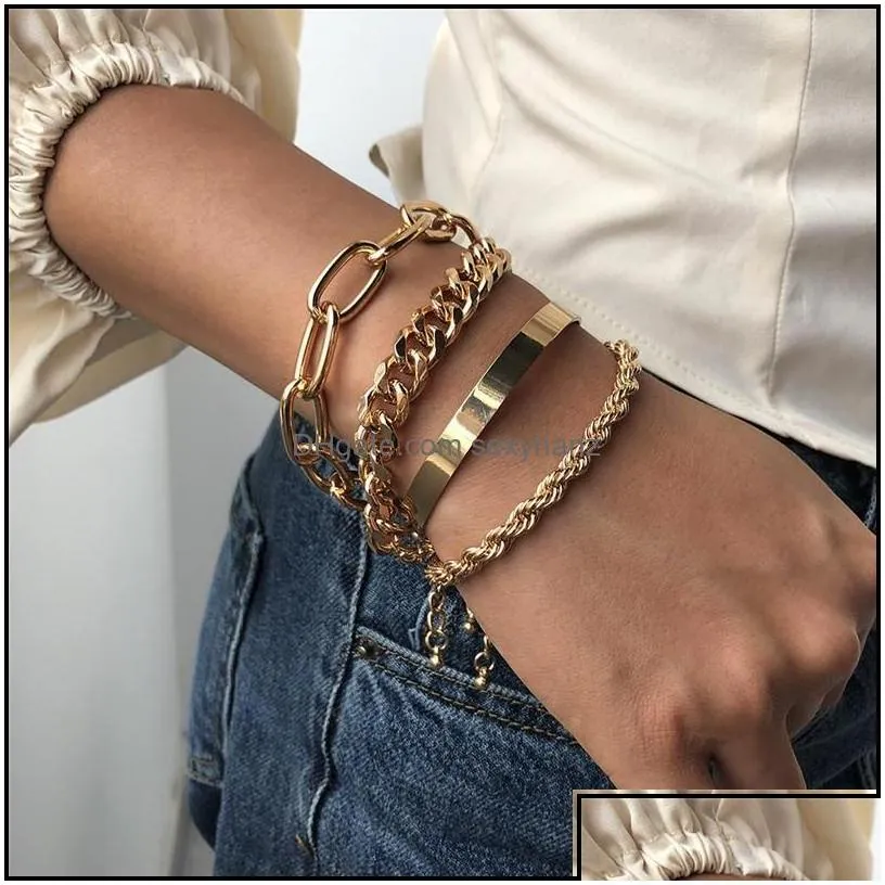 charm bracelets jewelry stainless steel cuban chain 14 k gold plated hip hop bangle fashion mtilayer bra dhy8t