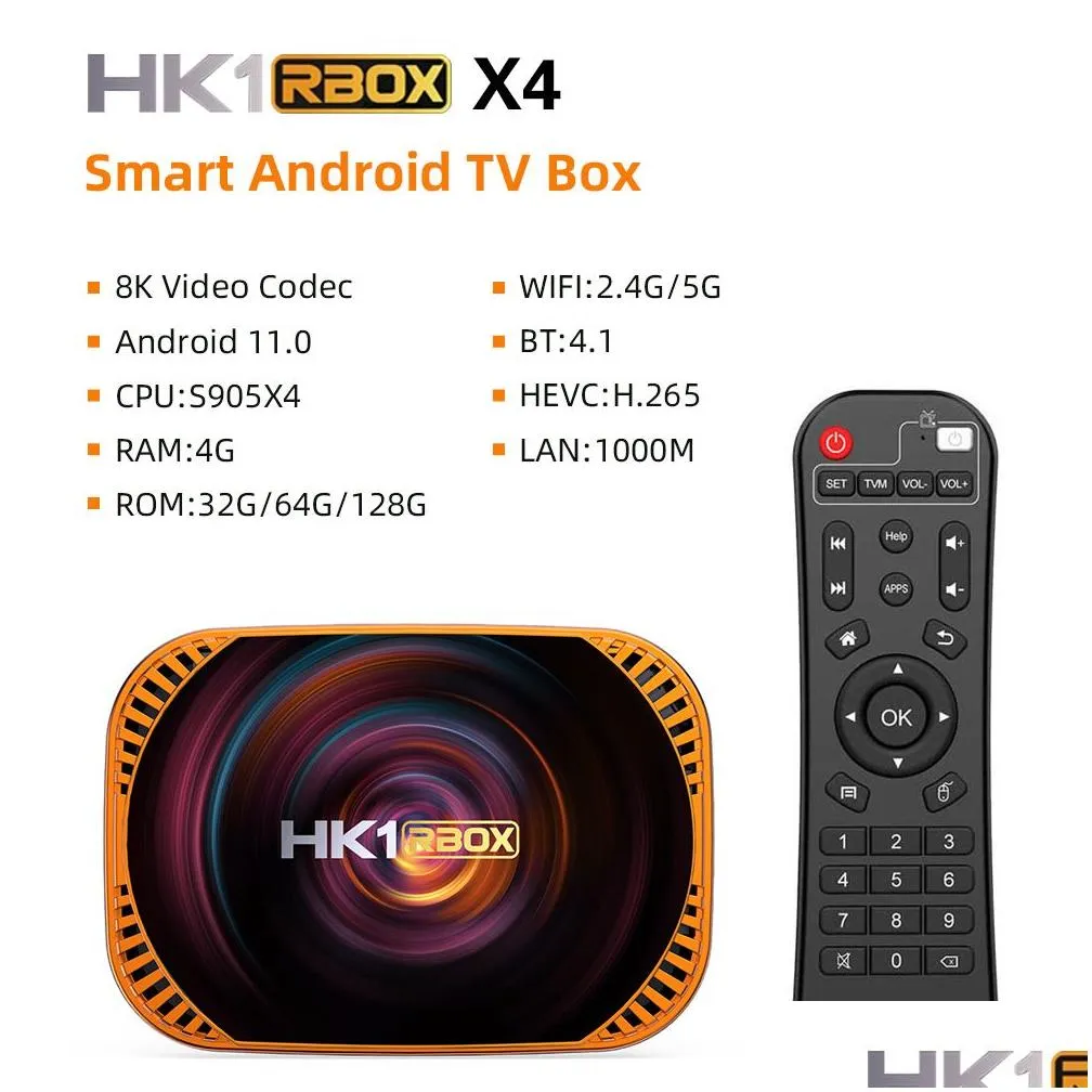 Android Tv Box Hk1 Rbox X4 Smart Tv Box Android 11.0 Amlogic S905X4 8K 4G 32/ 64/128Gb 3D Wifi 2.4G 5G Support Player Youtube Netlflix Dh9Qe