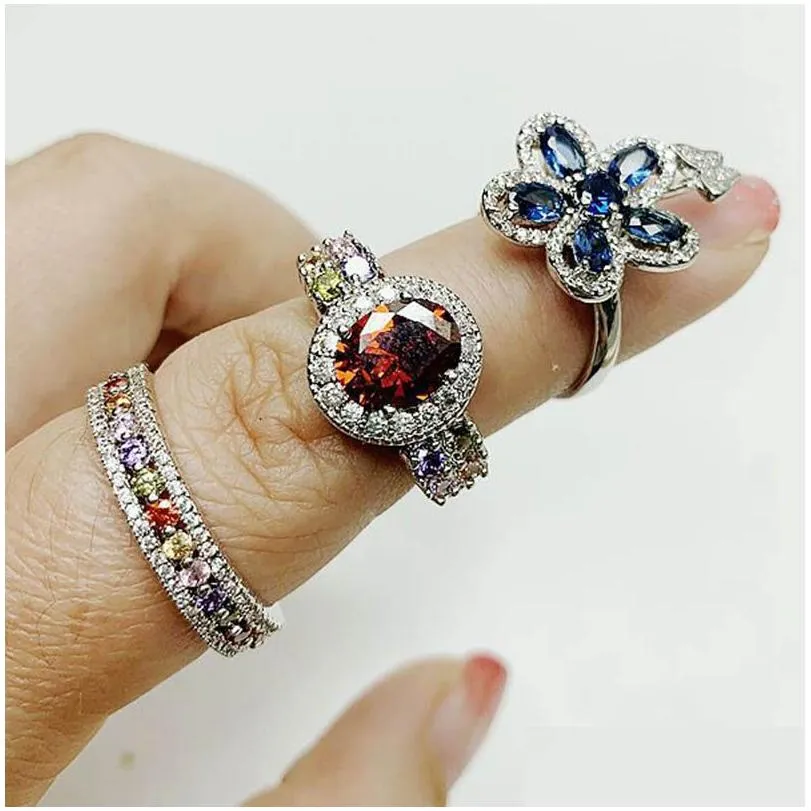 trendy alloy ring men and women colors artificial gem diamonds rings fashion jewelry mix styles