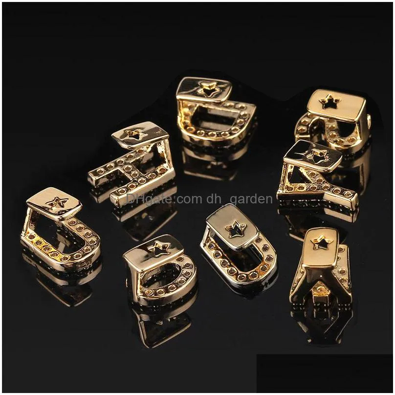 english letter teeth grillz hip hop zircon copper single plated gold men woman dents grillzs full drill braces 4 9ja k2b