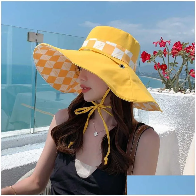 wide brim bucket hats ladies bucket hat double sided wear fashion checked summer beach neck protection sun visor packable wide brimmed foldable reversal vietnam