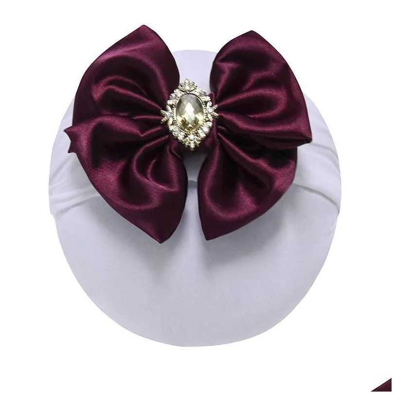 Hair Accessories Large Satin Hair Bows With Wide Nylon Headband Girls Kids Pearl Rhinestone Turban Child Accessories Drop Delivery Bab Dhhtk