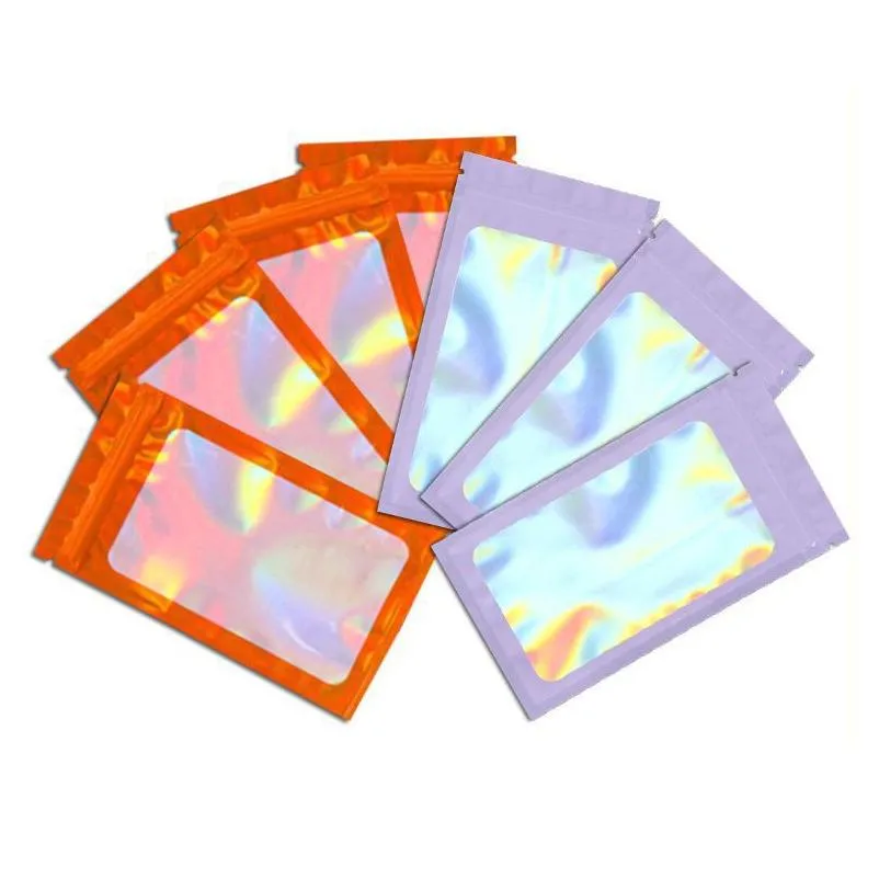 wholesale mylar bags resealable holographic packaging pouch bag with clear window 6x10cm