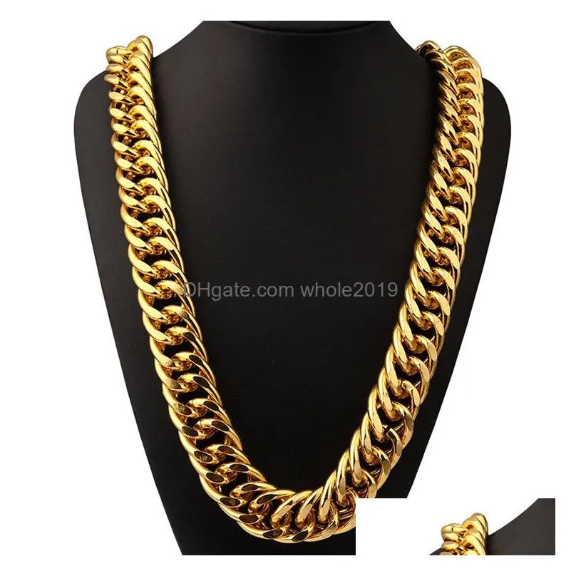 Chains Aluminum 18K Gold Plated Extra-Coarse 2.6Cm Exaggerated Long Chains Necklace Hip Hop Jewelry Singer Street Dance Hipster Men Dr Dhlhs