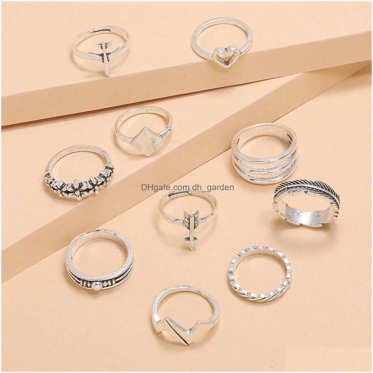 10 sets/lot vintage rings sets for women jewelry accessories heart flowers stars finger ring female jewelry gifts