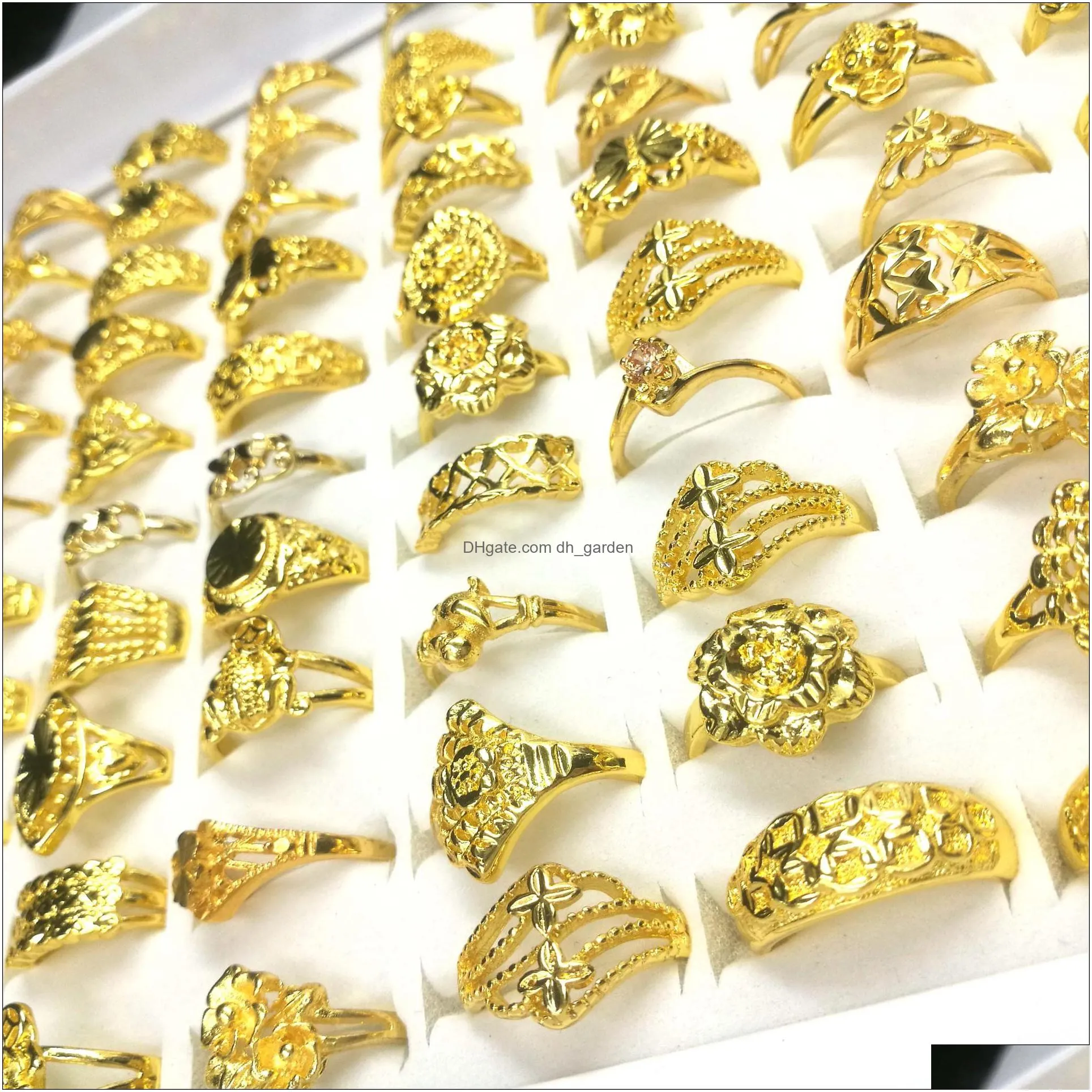 50pcs / gold plated gold ring fashion design charm ring hip hop dance party ladies jewelry
