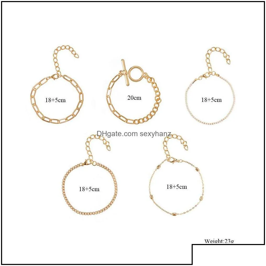 charm bracelets jewelry s1389 fashion mti layer bracelet set ot buckle rhinstone beads geometric hollowed chain sjiyu