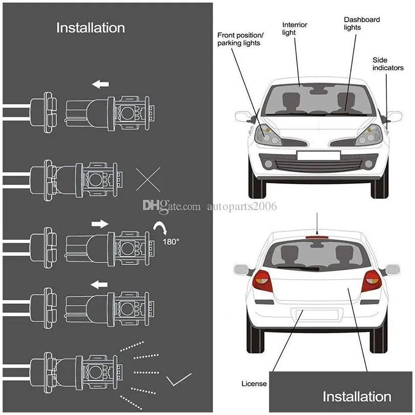 100pcs white 1led cob 158 w5w 2825 168 192 194 t10 wedge bulbs 12v for car side marker lamps dome map door license plate light