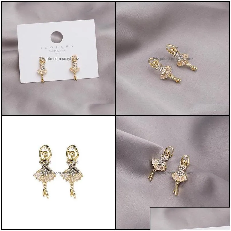 stud earrings jewelry s1543 fashion jeweley s925 sier post ballet dancing girl rhinstone dance skfgl