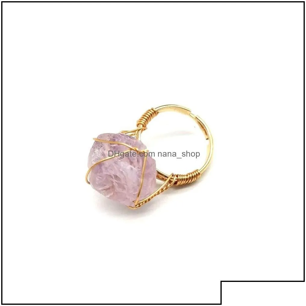 solitaire ring wire wrap natural stone rings lapis lazi amethysts aventurine pink crystal adjustable for women jewelry drop delivery