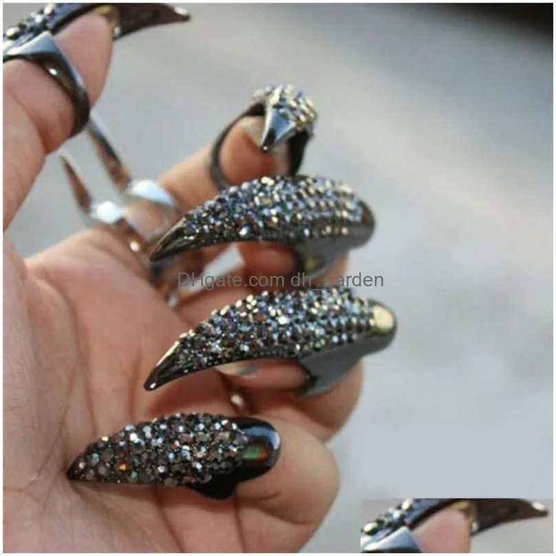 retro punk talon nail rings decor sharp alloy finger claw knuckle set vintage style sharp performance props jewelry for women