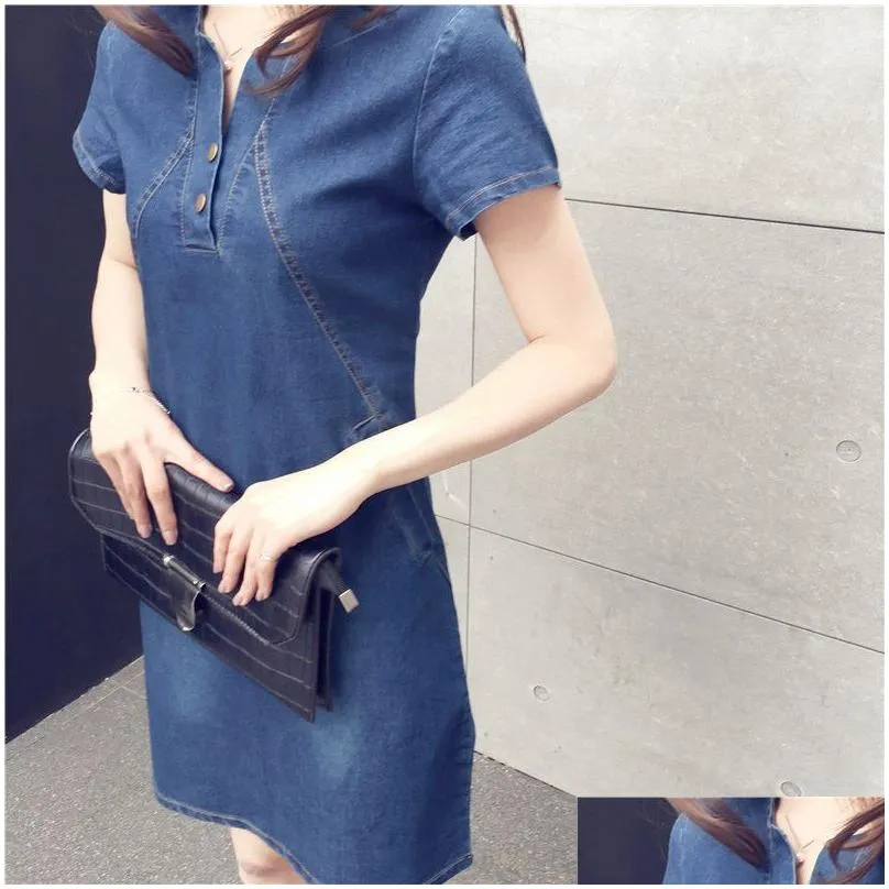 korean denim dress for women summer casual jeans with button pocket sexy mini plus size 4xl 5xl 13960 210521