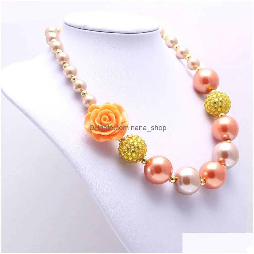 Beaded Necklaces Orange Color Flower Kid Chunky Necklace Newest Design Fashion Bubblegume Bead Jewelry For Baby Girl Drop Delivery Jew Dh7I6