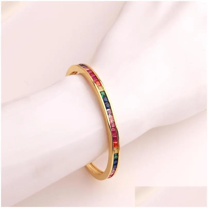 bangle 1pc party gift rainbow cubic zirconia european women lady jewelry micro paved bling square cz high quality