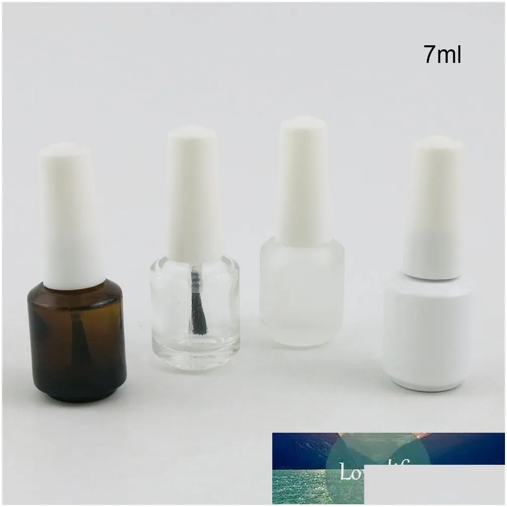 wholesale 24 x 7ml empty nail polish bottle transparent white amber frost glass packing bottle with black brush cap cosmetic container