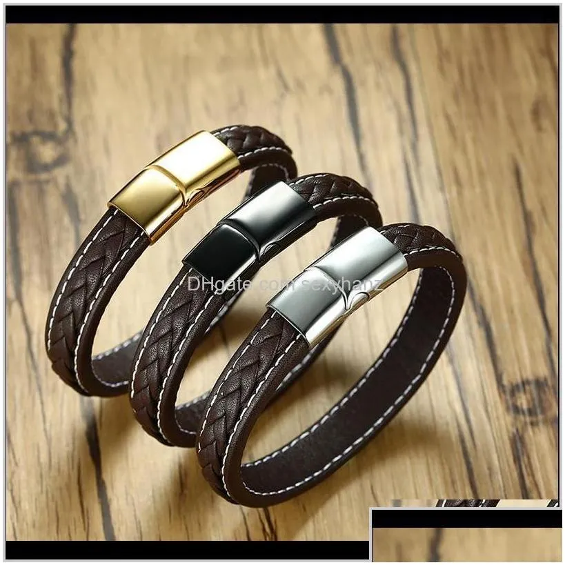 bracelets jewelry punk charm stainless steel magnetic buckle leather bracelet mans personality womens braclet shaker 2dghe