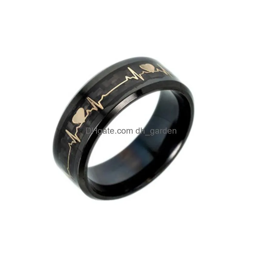 luminous couple ecg pattern ring carbon fiber ring suitable for valentines day thanksgiving and halloween gift