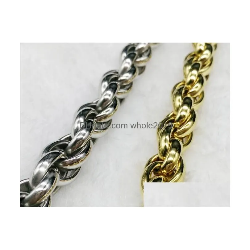 Chains 11Mm14K Gold Plated Steel Twist Twisted Chain Titanium Stainless Necklace Mens Coarse Jewelry Spot Drop Delivery Jewelry Neckla Dhirc