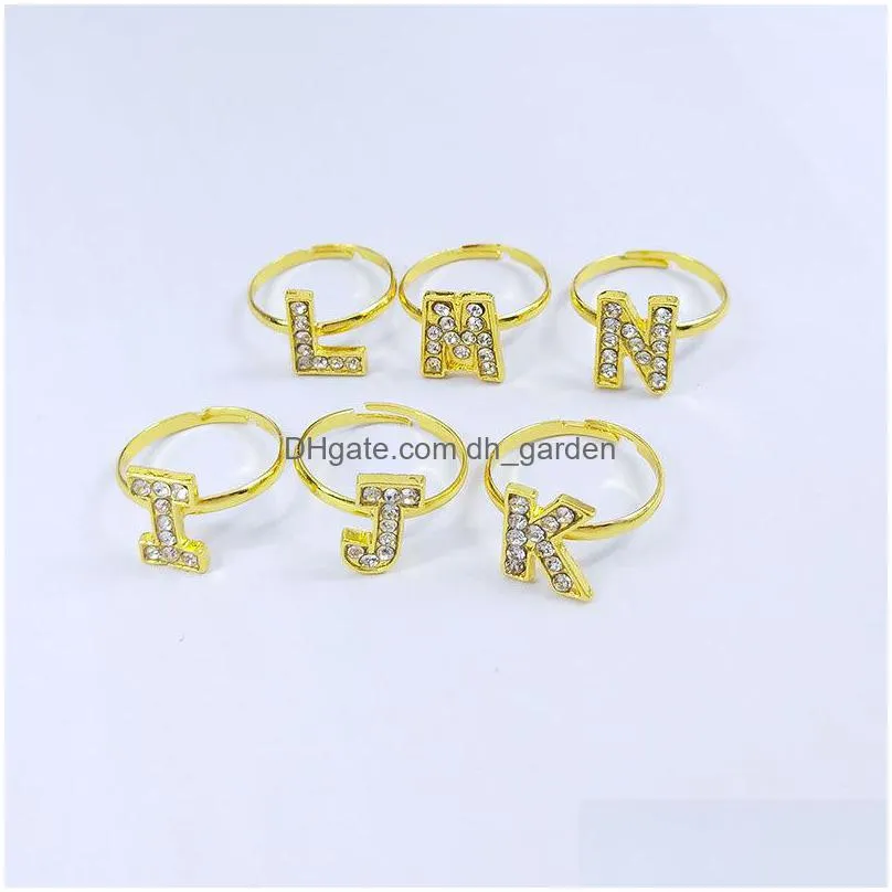 50pcs/lot multicolor simple band metal adjustable opening letter diamond rings for women fashion wedding jewelry party gifts mix style
