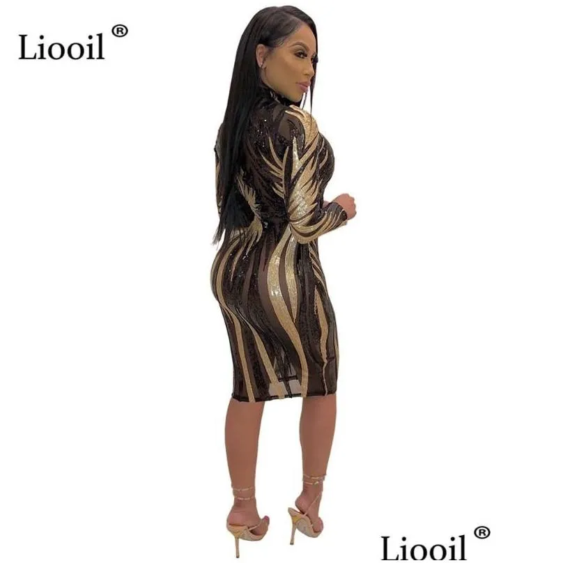 casual dresses liooil sequin sexy mesh sheer bodycon midi dress 2021 autumn winter long sleeve see through tight woman party night