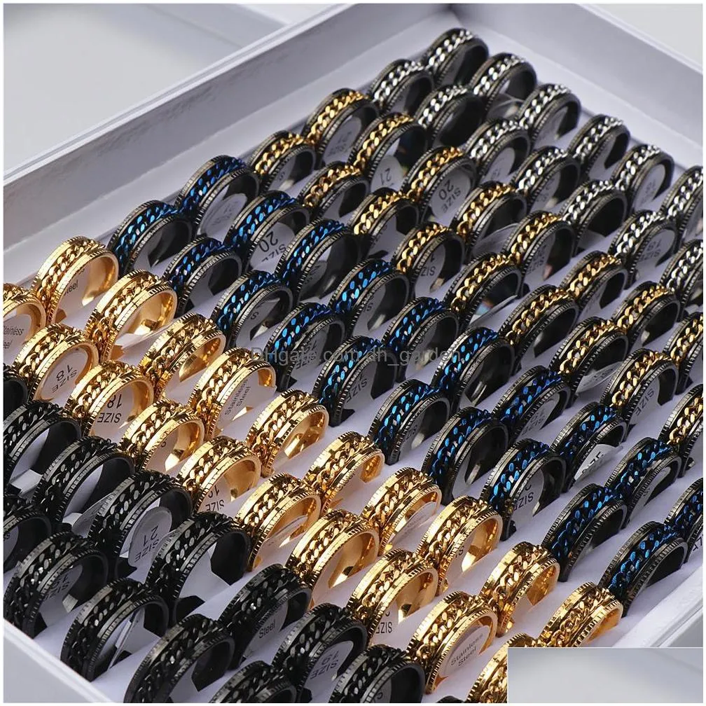 20pcs/lot cool band men spinner chain stainless steel rotatable rings jewelry party gifts mix color wholesale