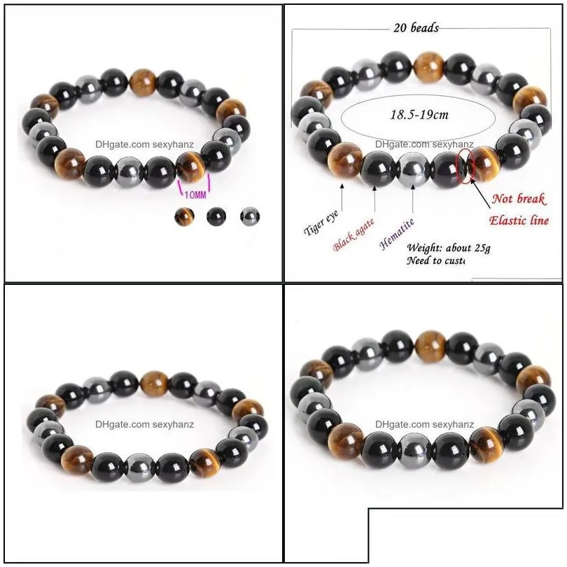 charm bracelets jewelry beads tiger eye hematite black obsidian stone bracelet for women gift men pdowy