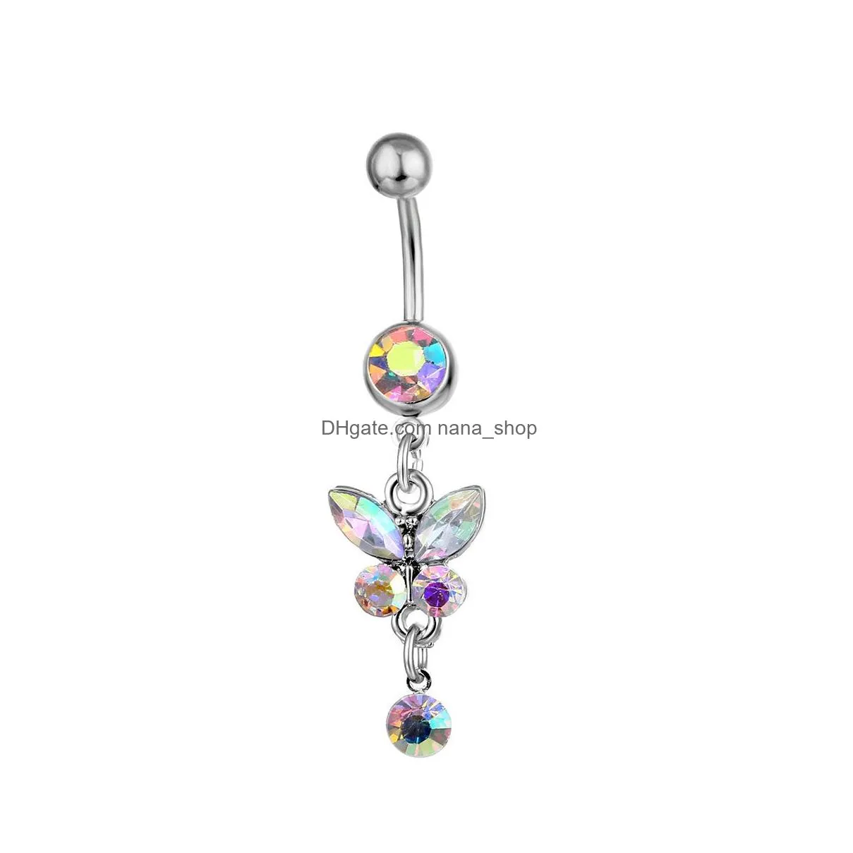 Navel & Bell Button Rings D0347 6 Colors Mix Belly Button Navel Rings Body Piercing Jewelry Dangle Accessories Fashion Charm Butterfly Dhmep