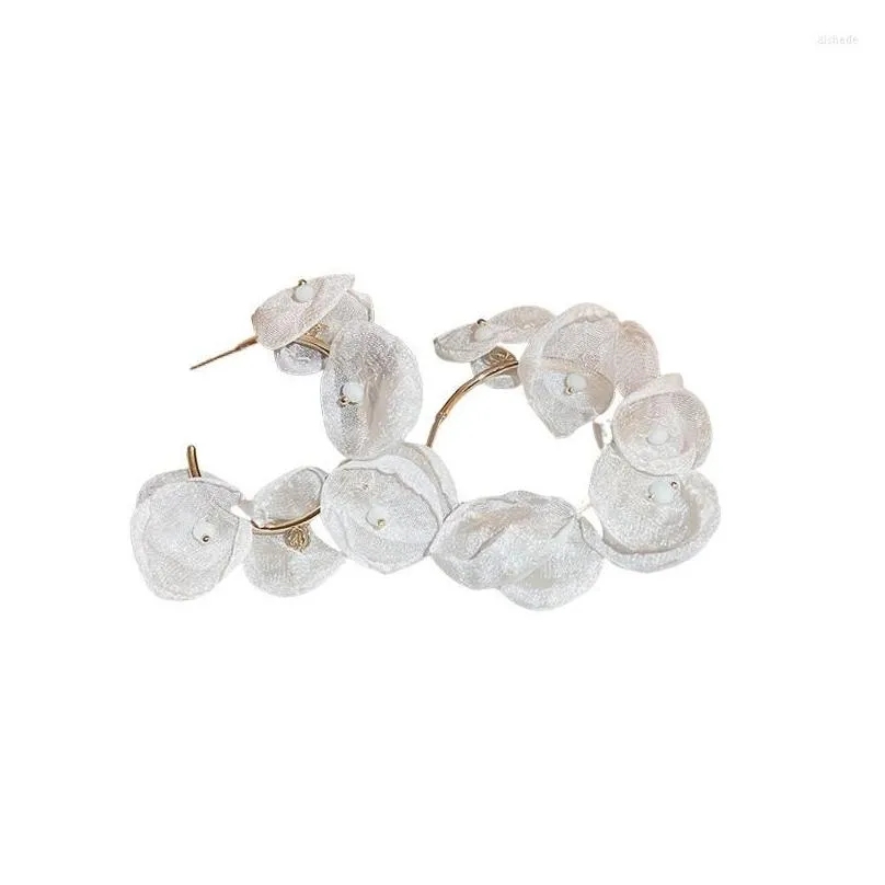 hoop earrings kaitin silver needle cloth art crystal flower for women korean fashion personality temperament female