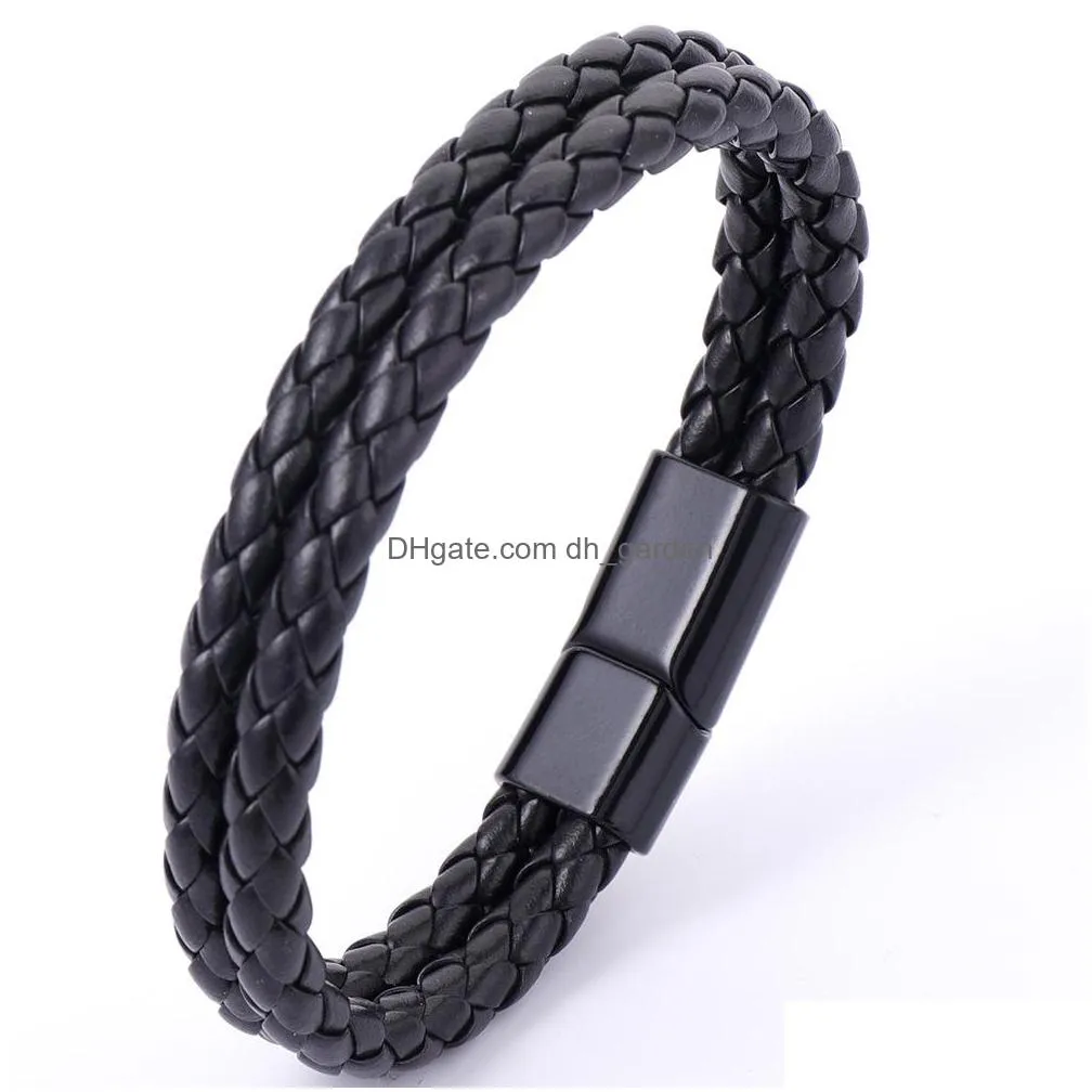 wholesale hand woven multilayer mens bracelet jewelry national style retro alloy magnetic buckle leather bracelet