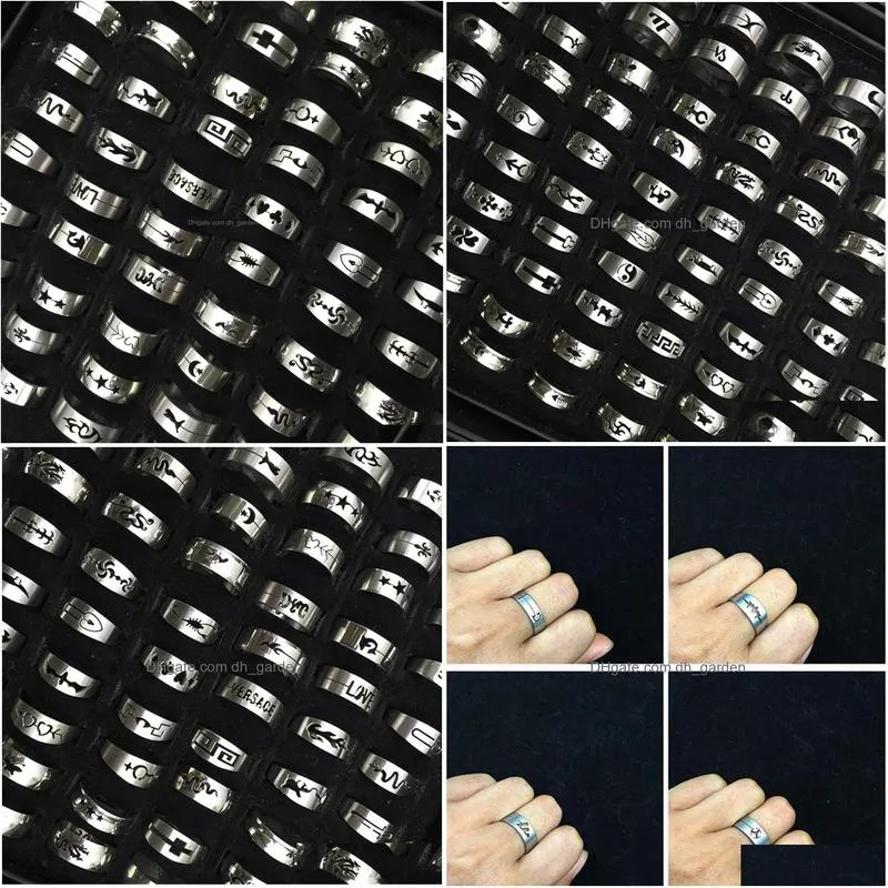 50pcs/lot stainless steel hollow ring fashion silver color finger ring jewelry for men women gift mixed style