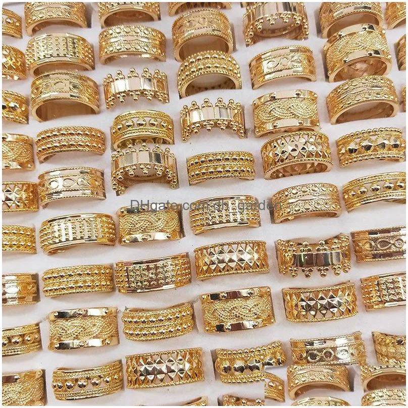 wholesale 50pcs/lot mix wedding gold color rings engagement flower ring fashion jewelry for women ring