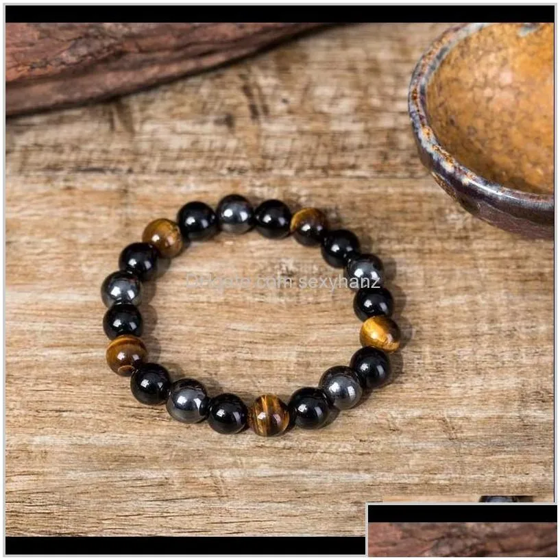 beaded strands bracelets black onyx with natural hematite stone tiger eye beaded strand wrap buddha bracelets bangles jew