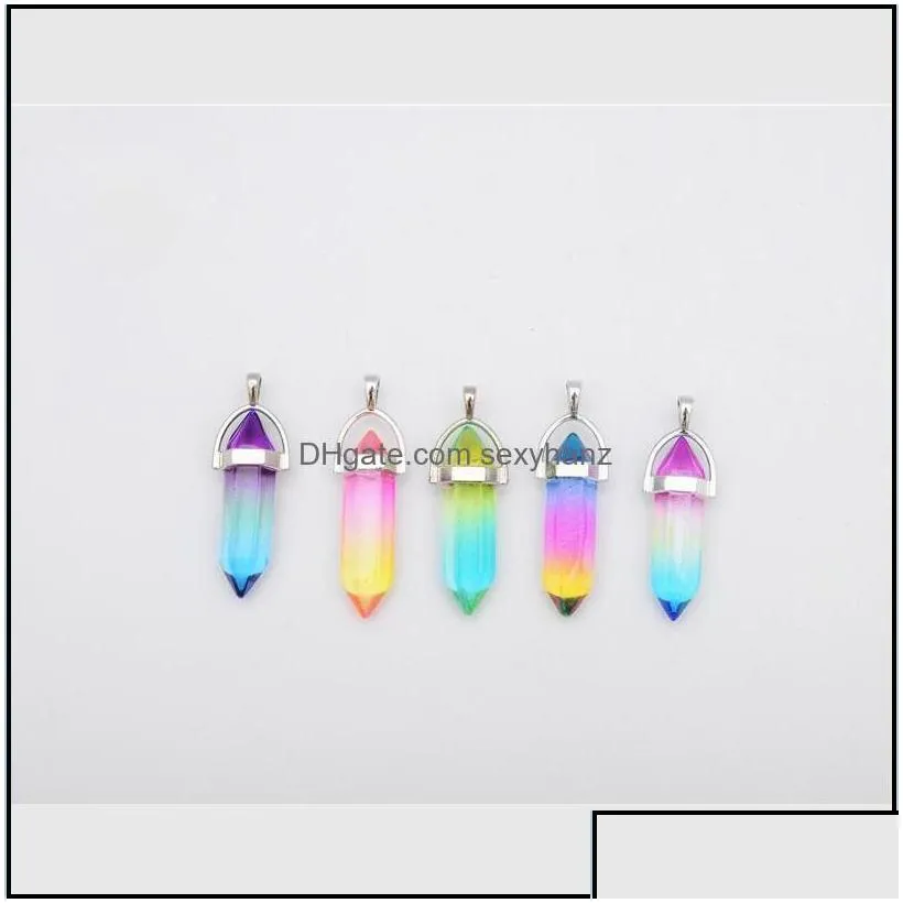 charms jewelry findings components colours hexagon prism pendants crystal clear chakras gem stone fit earrin dhfjq