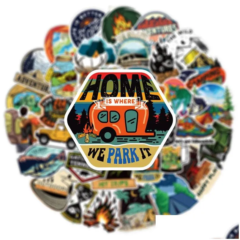 50pcs outdoor hiking camping adventure nature stickers pack car bike luggage sticker laptop skateboard motor water bottle decal