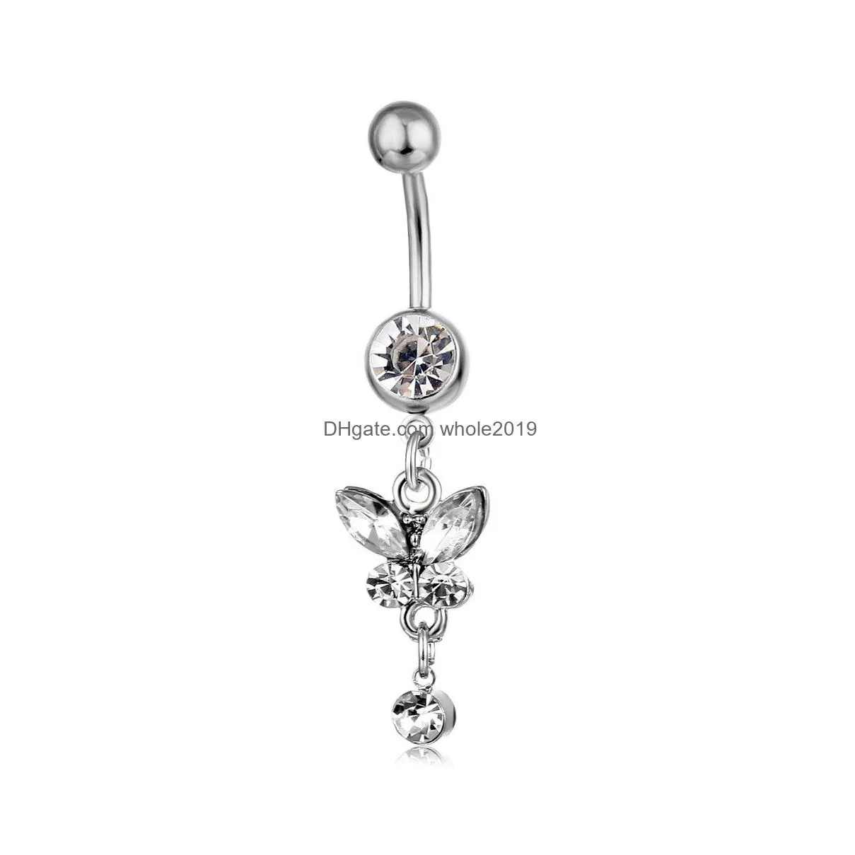 Navel & Bell Button Rings D0347 6 Colors Mix Belly Button Navel Rings Body Piercing Jewelry Dangle Accessories Fashion Charm Butterfly Dhang