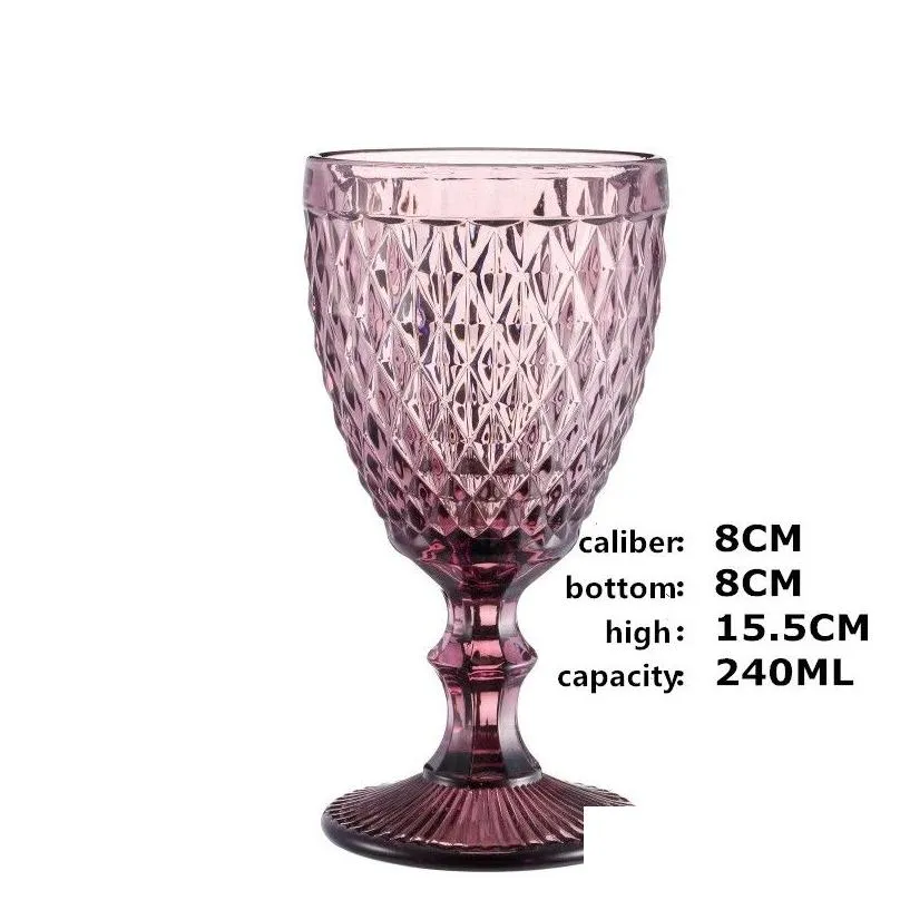 wholesale 240ml 300ml 4colors european style embossed stained glass wine lamp thick goblets dhs