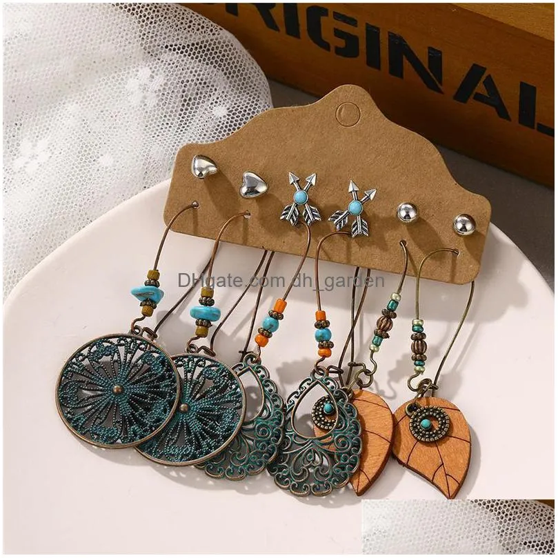 bohemian vintage dangle drop earrings set for women trendy ethnic leaf sun moon earring fashion jewelry gift party wholesale