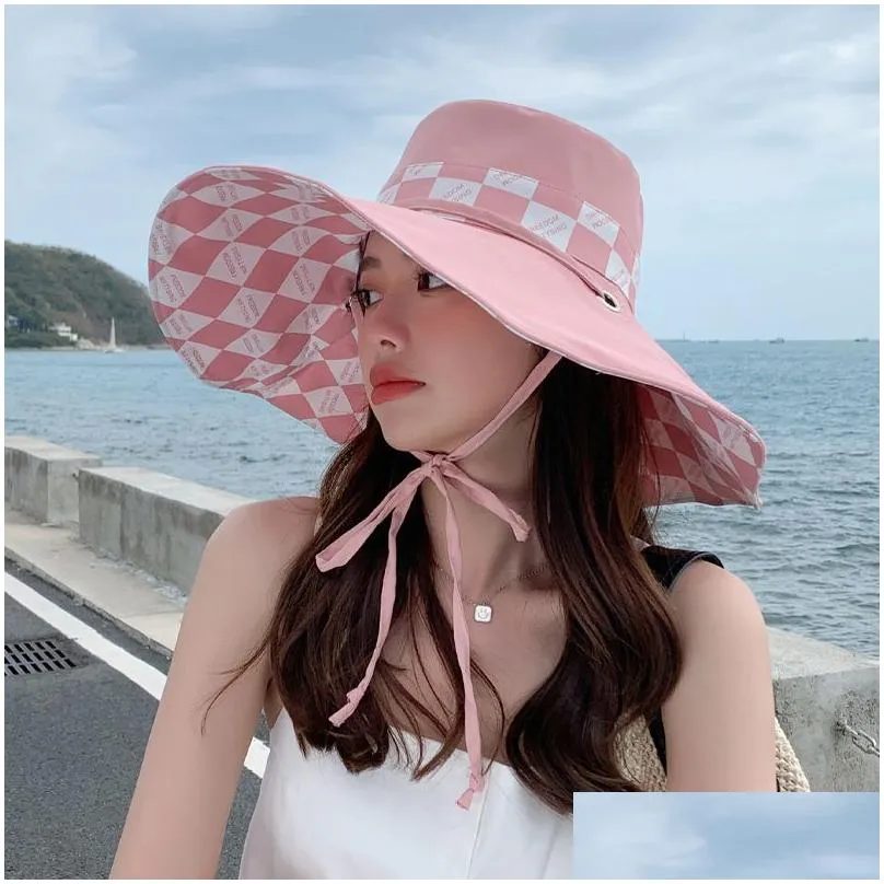 wide brim bucket hats ladies bucket hat double sided wear fashion checked summer beach neck protection sun visor packable wide brimmed foldable reversal vietnam