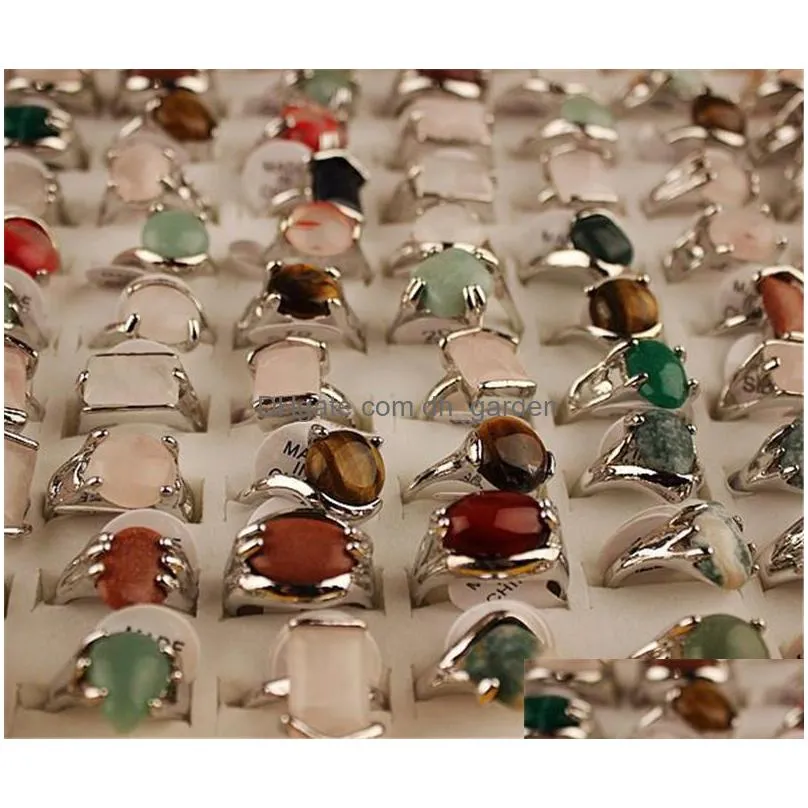 wholesale 25 pieces/lot luxury natural stone ring colorful fashion jewelry for women men wedding rings party gift mixed style