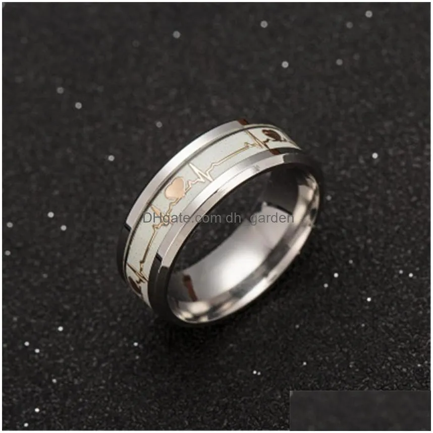 luminous couple ecg pattern ring carbon fiber ring suitable for valentines day thanksgiving and halloween gift