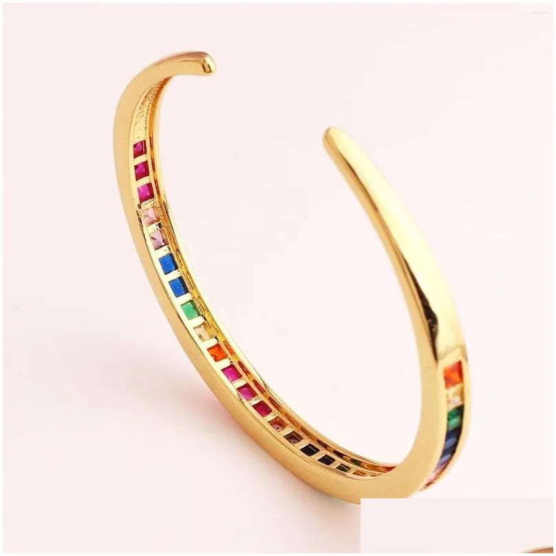 bangle 1pc party gift rainbow cubic zirconia european women lady jewelry micro paved bling square cz high quality