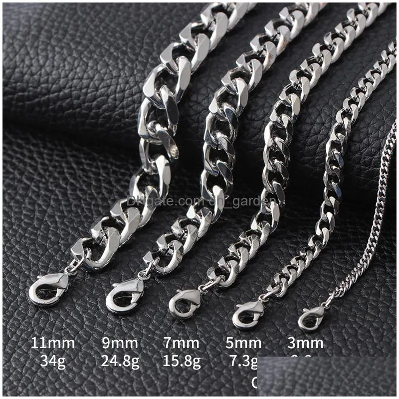 511mm men chain bracelet fashion stainless steel curb cuban link chain bangle for male women hiphop trendy wrist jewelry gift